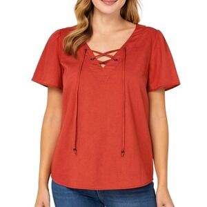 Knox‎ Rose/Women's Red Lace-Up Top/Size M